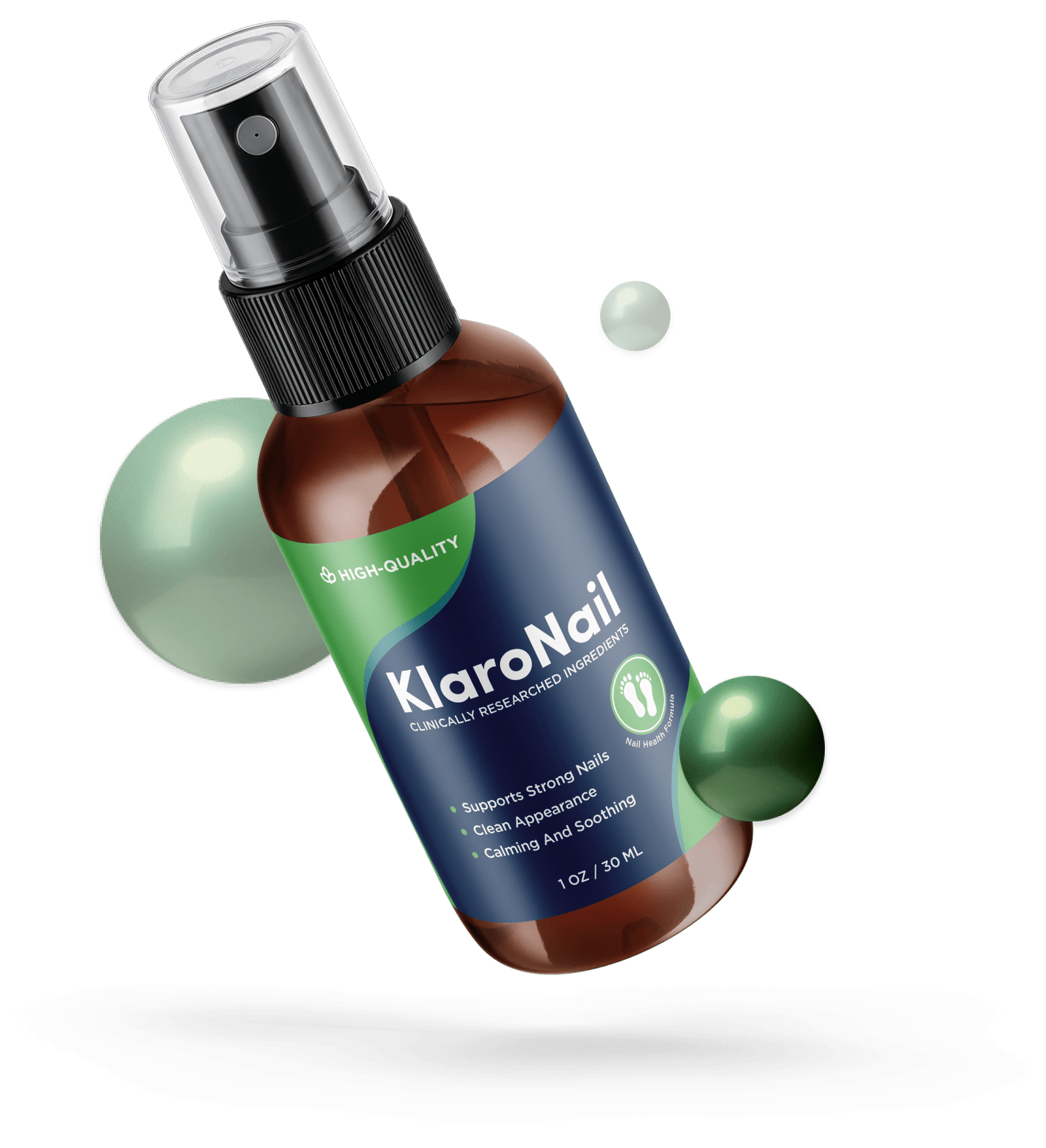 KlaroNail undecylenic acid nail spray bottle close-up showing the label claims
